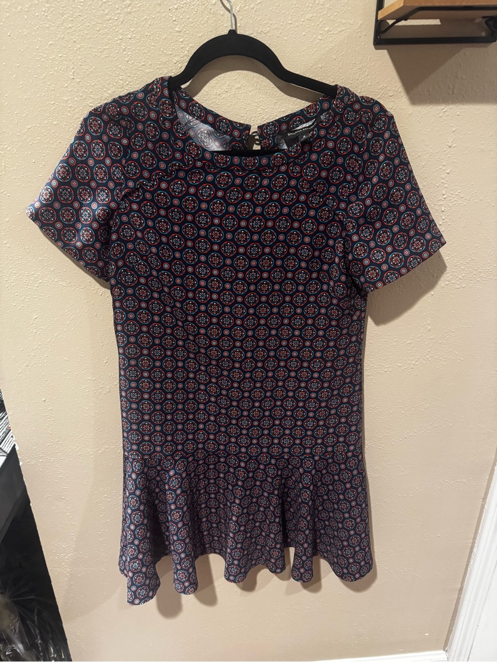 Banana Republic Navy Printed Short-Sleeve Peplum Dress